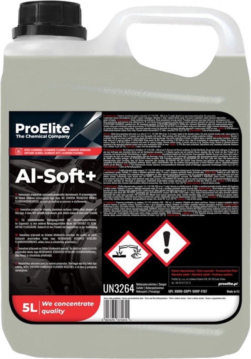 Pro Elite | Professionele was en reiniging voor het reinigen van aluminium oppervlakken | Binnen en buiten huis | Al-soft + | Aluminium reiniging | Zonder zuren | Exterieur reiniger auto | Autoreiniger | Schoonmaakster | Concentraat