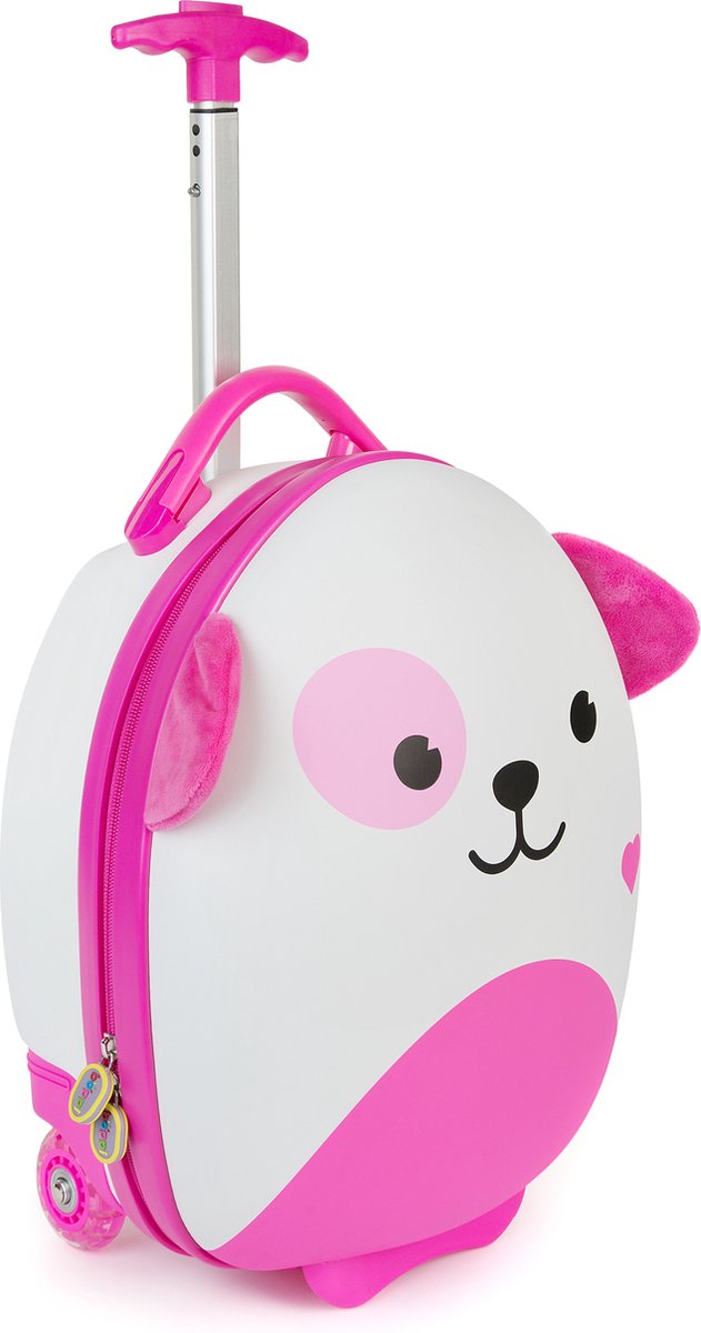 Kindertrolley - puppy (roze) - handbagage - lichtgewicht - duurzame hardcase - 17L - kinderkoffer op wieltjes - verstelbare handgreep met wieltjes - verstelbare handgreep