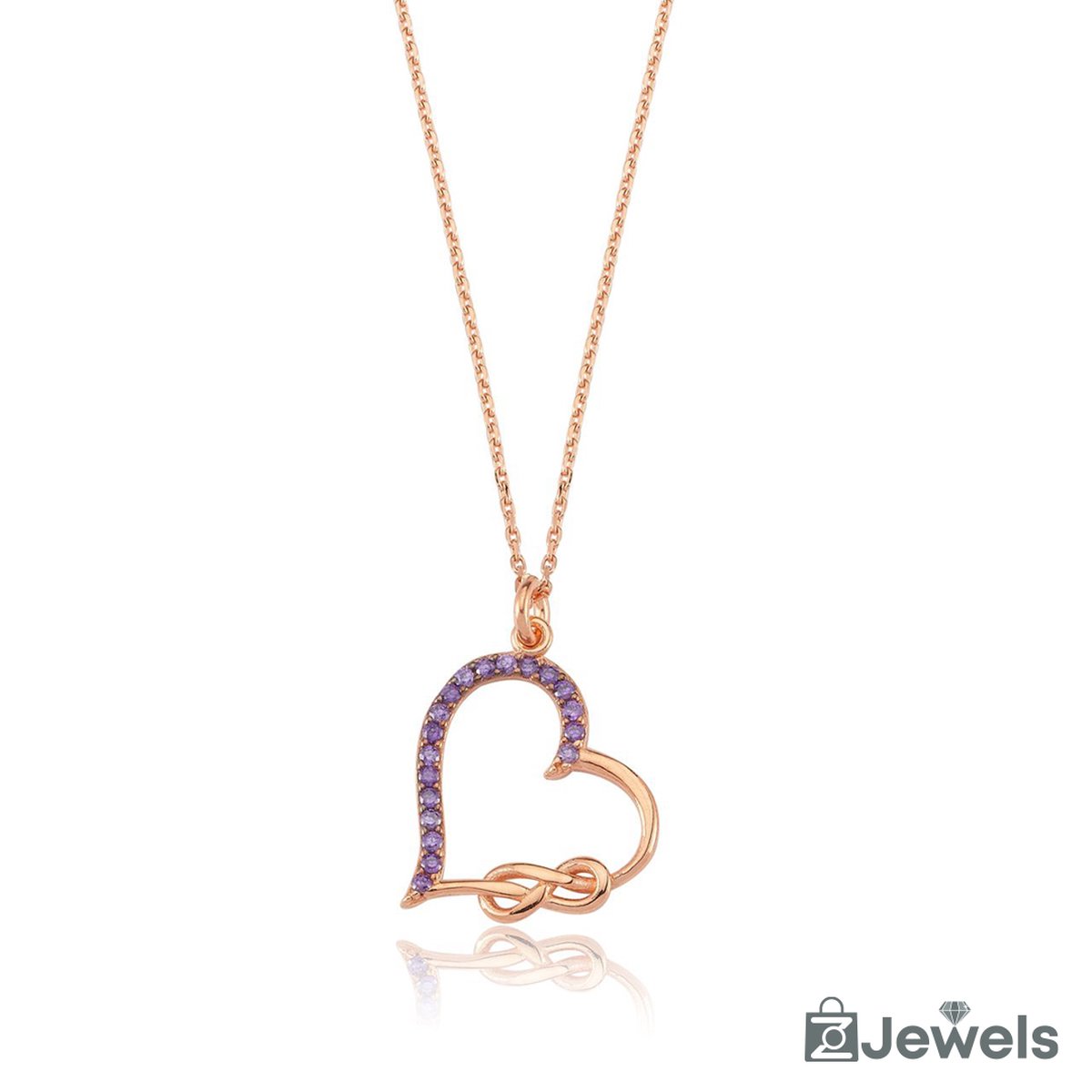 OZ Jewels – Oneindige Hartband Ketting – Roségoud – Amethist – Dames