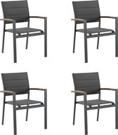 NATERIAL - Set de 4 chaises de jardin SAN DIEGO avec accoudoirs - 4 x chaises de jardin - Empilables - Aluminium - Textilène - Gris foncé - Eucalyptus - Chaises de terrasse - Chaises de salle à manger