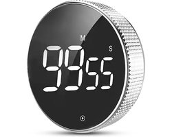 Digitale Kookwekker Zilver van METU-Online - Smart Timer - LED Display - Magnetisch met Handige Draaiknop - Barbecue kookwekker magneet - BBQ wekker