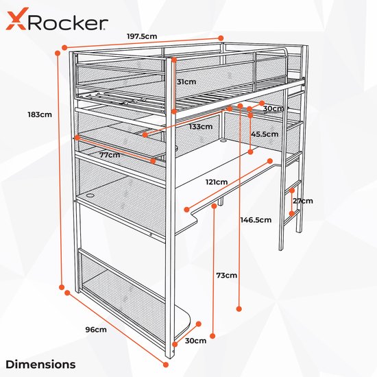 X-Rocker Battle Den Lit superposé avec support TV, lit de jeu avec  télévision et rangement, support TV de 81,3 cm, gain de place, idéal pour  les enfants, cadre de lit simple en