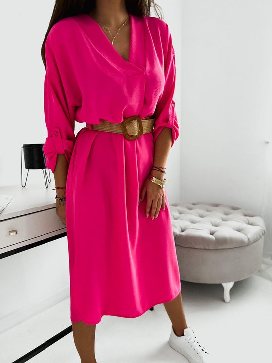 Jurk- dames jurk - een maat - roze - lange jurk - lente jurk dames - vrouw -... | bol.com