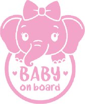 LBM autosticker baby on board - olifant - roze