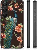 Siliconen Back Cover Geschikt voor Geschikt voor Samsung Galaxy S23 Telefoon Hoesje met Zwarte rand Pauw met Bloemen