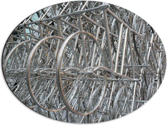 WallClassics - Dibond Oval - Supports remplis de Roues de bicyclette - 56x42 cm Photo sur ovale (avec système de suspension)