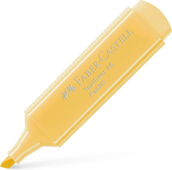 Gele Faber-Castell Textliner 46 Pastel markeerstift met dop.
