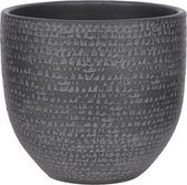Mica Decorations - Plantenpot/bloempot - terracotta - zwart/grijs flakes relief- D20/H18 cm