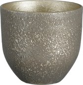 Mica Decorations - Plantenpot/bloempot - terracotta - zwart/goud flakes relief- D20/H18 cm