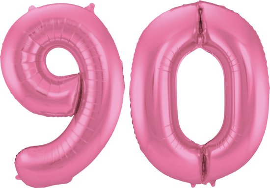Folat Folie ballonnen - 90 jaar cijfer - glimmend roze - 86 cm - leeftijd feestartikelen verjaardag