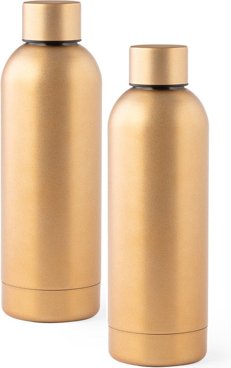 Thermosfles/Isoleerkan - 2x - RVS - 800 ml - goudkleurig metallic - warme en koude dranken
