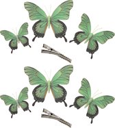 Othmar Decorations Decoratie vlinders op clip 6x stuks - groen - 3 formaten - 12/16/20 cm