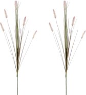 Mica Decorations - 2 st - Rietgras/pluimgras kunstplant losse steel/tak - groen/paarse pluimen - 84 cm