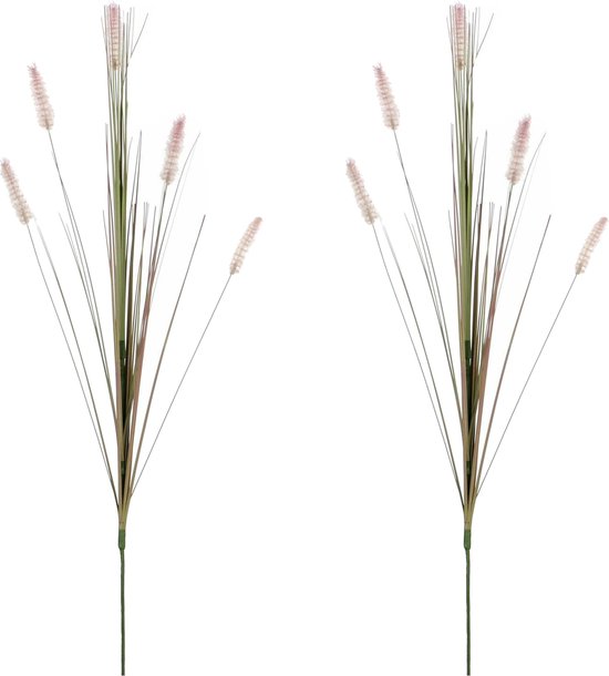 Mica Decorations - 2 pcs - Herbe de roseau/herbe à plumes plante artificielle tige/branche lâche - plumes vertes/violettes - 84 cm