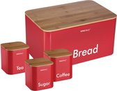 Top Choice - Ensemble de boîtes à pain - Rouge - Acier inoxydable avec bois - 35x23x18,5 cm