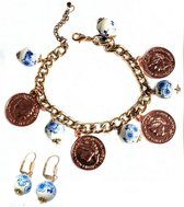 Braembles® - Holland - Armband met Oorbellen - Delfts Blauw - Munten - Armband Dames - Delfts blauwe kralen - Armband - Sieraden - Sinterklaas -