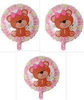 Ballon beer - 3 stuks - roze - ballonnen - teddy beer - folie ballonnen - doorsnede 45 cm