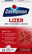 Davitamon Ijzer met vitamine B12 - Draagt bij aan het verminderen van vermoeidheid - Voedingssupplement met ijzer en vitamine B12 - 33 ijzer tabletten