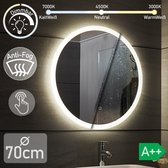 Aquamarin - Dimbare en Energiebesparende LED Badkamer Spiegel - Rond 70 cm - met Anti-condens en Bewegingssensor - Touch bediening - Wandspiegel (Diameter 70 cm)