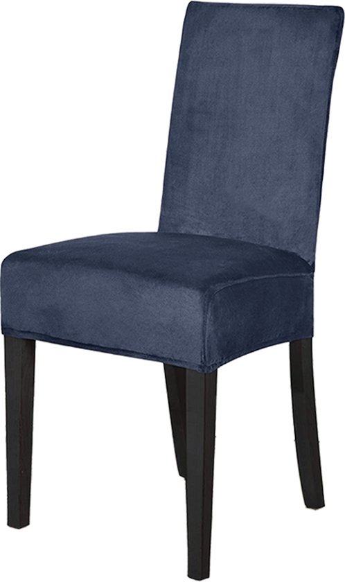 BankhoesDiscounter® Velvet Stoelhoes - Maat M - Donkerblauw - Hoes voor uw eetkamer stoelen