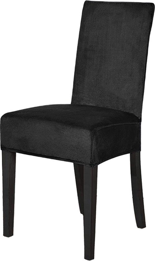 BankhoesDiscounter® Velvet Stoelhoes - Maat L - Zwart - Hoes voor eetkamer stoelen - Stoelhoezen eetkamerstoelen