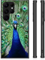 GSM Hoesje Geschikt voor Samsung Galaxy S23 Ultra Siliconen Back Cover met Zwarte rand Pauw