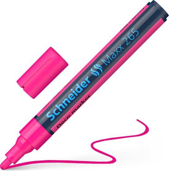 Marqueur rose Schneider Maxx 265 Deco avec capuchon retiré et une trace rose.