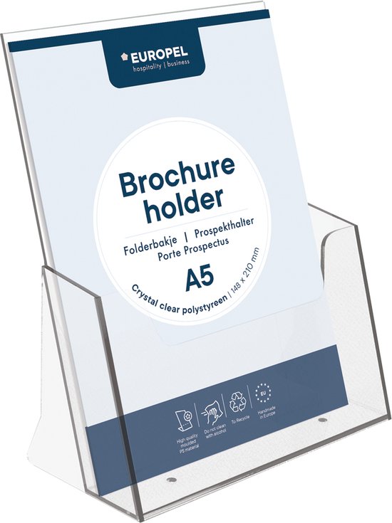 Europel Folderbakje – Flyers – A5 – 14,8 x 21 cm – Glasheldere presentatie – Beurzen en kantoren