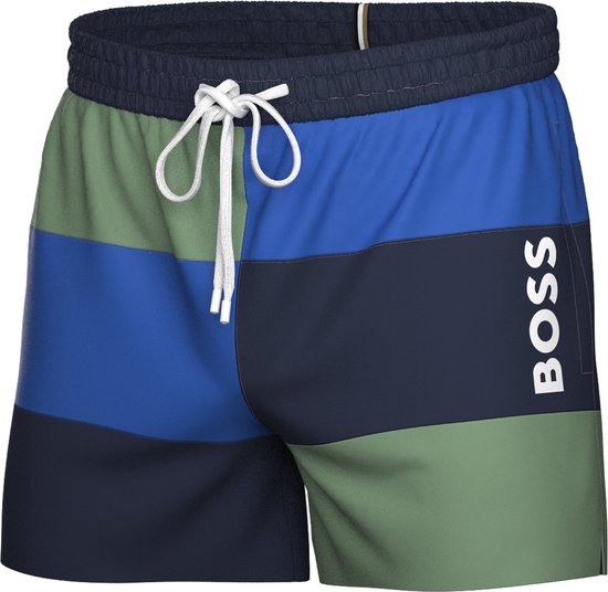 HUGO BOSS Court swim shorts - heren zwembroek - groen met blauw gestreept - Maat: S