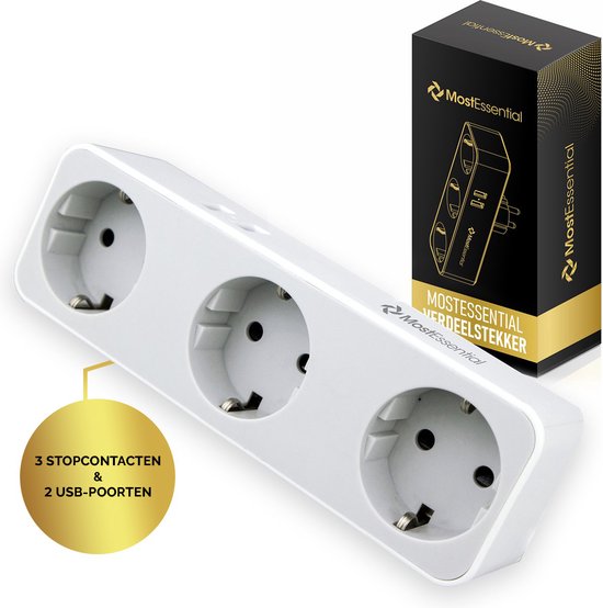 lila zout Zeeanemoon MostEssential Premium Verdeelstekker 3 Voudig - Stopcontact Splitter - 2  USB Poorten -... | bol.com