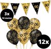 Verjaardag Versiering Pakket 90 jaar Zwart en Goud - Ballonnen Goud & Zwart (12 stuks) - Vlaggenlijn Goud Zwart 10 meter (3 stuks) - Vlaggenlijn gekleurd 90 jarige - Vlaggetjes Slinger Verjaardag 90 Birthday - Birthday Party Decoratie (90 Jaar)