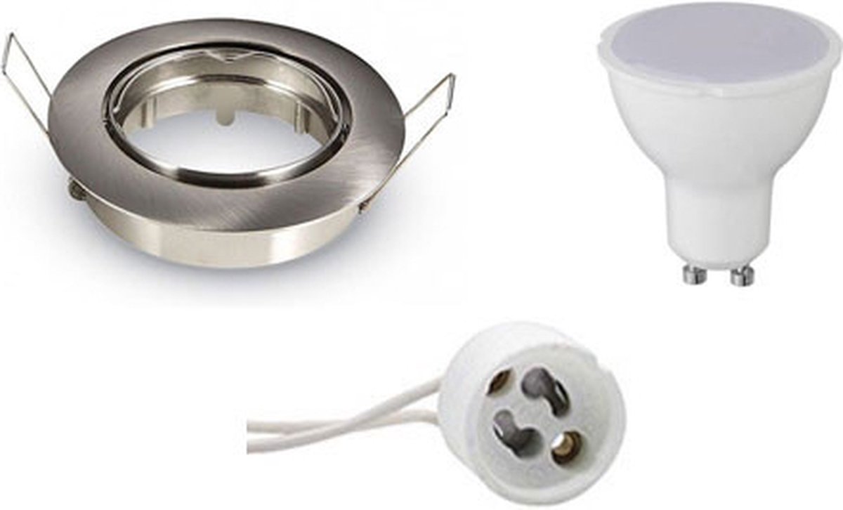 GU10 Inbouwspot Set - Mat Chroom - Inbouw Rond - Kantelbaar - 4W - Warm Wit 3000K - Ø82mm