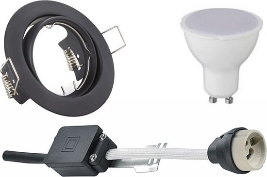 LED Spot Set - Torna - GU10 Fitting - Inbouw Rond - Mat Zwart - 6W - Natuurlijk Wit 4200K - Kantelbaar Ø83mm