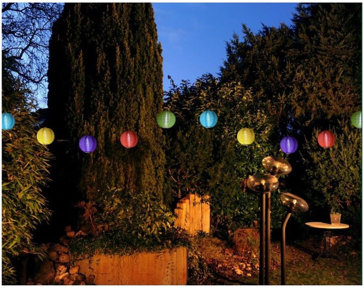 Buiten feestverlichting solar lichtsnoer gekleurde lampionnen lantaarns 2,5 meter - Buitenverlichting zonne-energie- LED lampjes