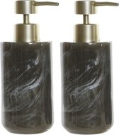 2x stuks zeeppompjes/zeepdispensers marmer look grijs kunststof 300 ml - Badkamer/keuken zeep dispenser
