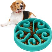 Relaxdays anti schrokbak hond - grote voerbak tegen schrokken - hondenvoerbak 1500 ml - blauw