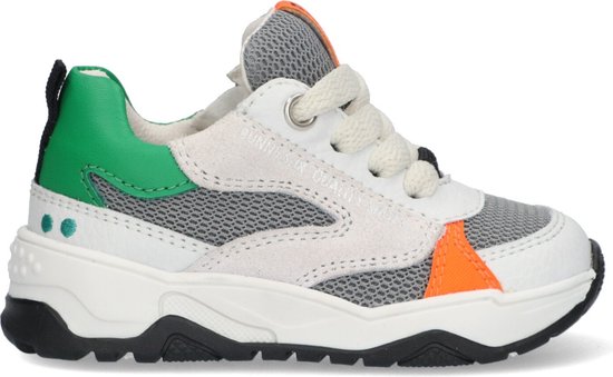 BunniesJR 223374-600 Jongens Lage Sneakers - Wit/Grijs/Groen/Oranje - Leer - Veters