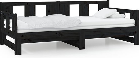 vidaXL - Slaapbank - uitschuifbaar - massief - grenenhout - zwart - 2x(90x200) - cm