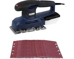 FERM - PSM1034 - Vlakschuurmachine - 240W - Schuuroppervlak - 90 x 187 mm - Variabele snelheid - 6000 t/m 11000 r/min - Klittenband bevestiging - EN - Klemsysteem - Stofopvangbak - Softgrip - 12 schuurvellen - 3m snoer