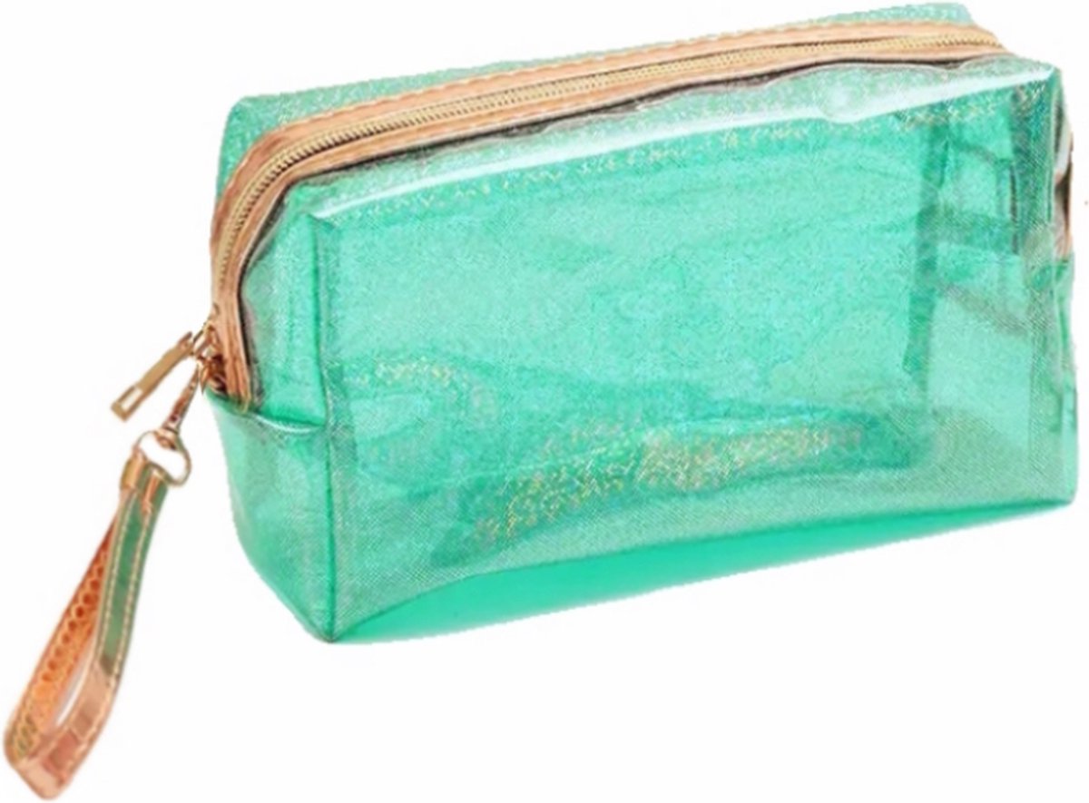 Etui - Make-Up / Toilettas | Glitter Groen | 17,5 x 10,5 x 7,5 cm | PVC Waterafstotend | Fashion Favorite