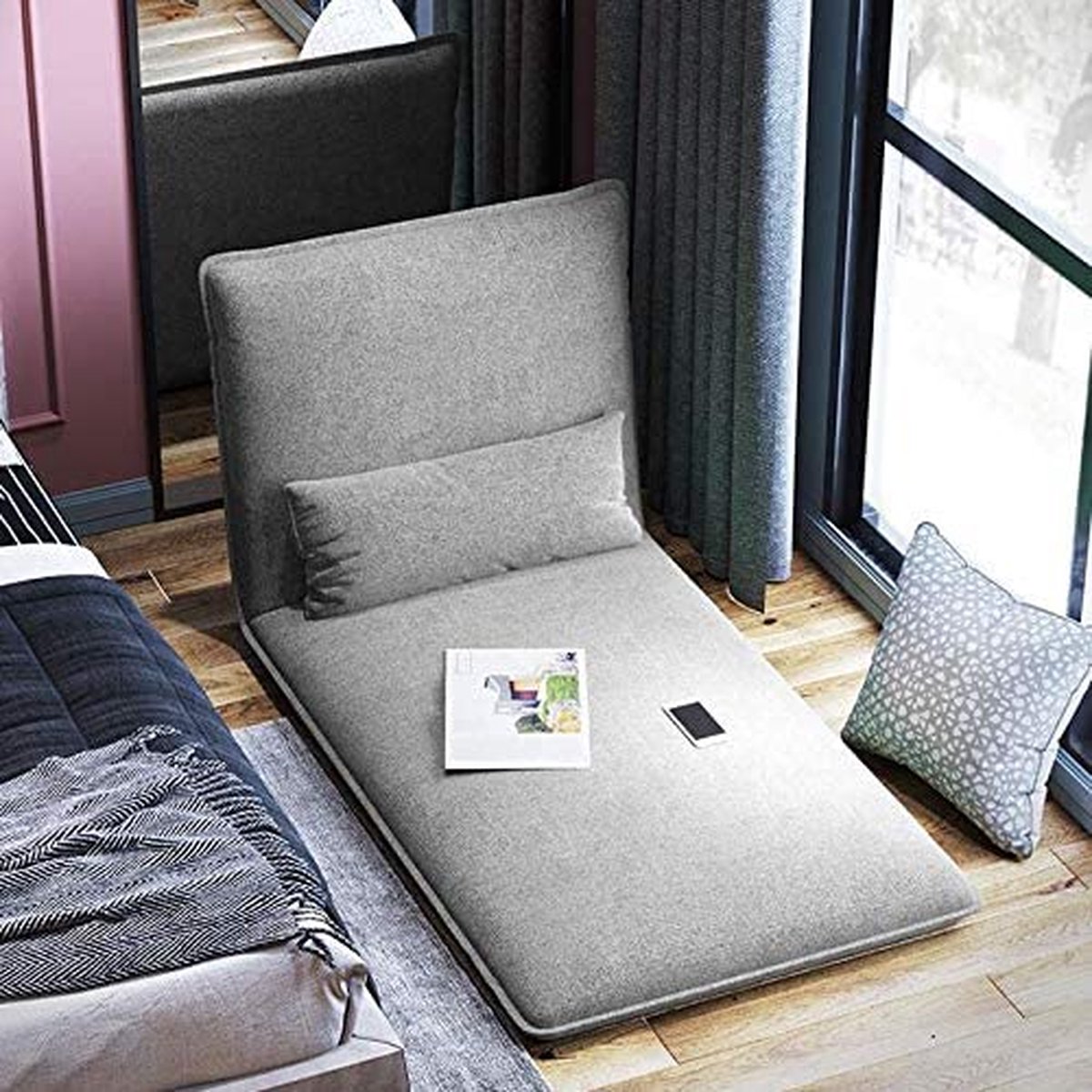 Nigoone Opvouwbare slaapbank Triple opvouwbare slaapstoel luie bank met kussen, futon traagschuim converteerbare gastenbedden, Twin Size, donkergrijs