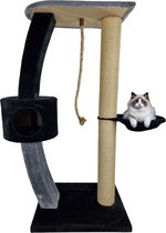 Topmast Krabpaal Moondream - Grijs & Zwart - 60 x 50 x 125 cm - Met Kattenhuis, Hangmat & Krabplank - Krabpaal voor Grote Katten