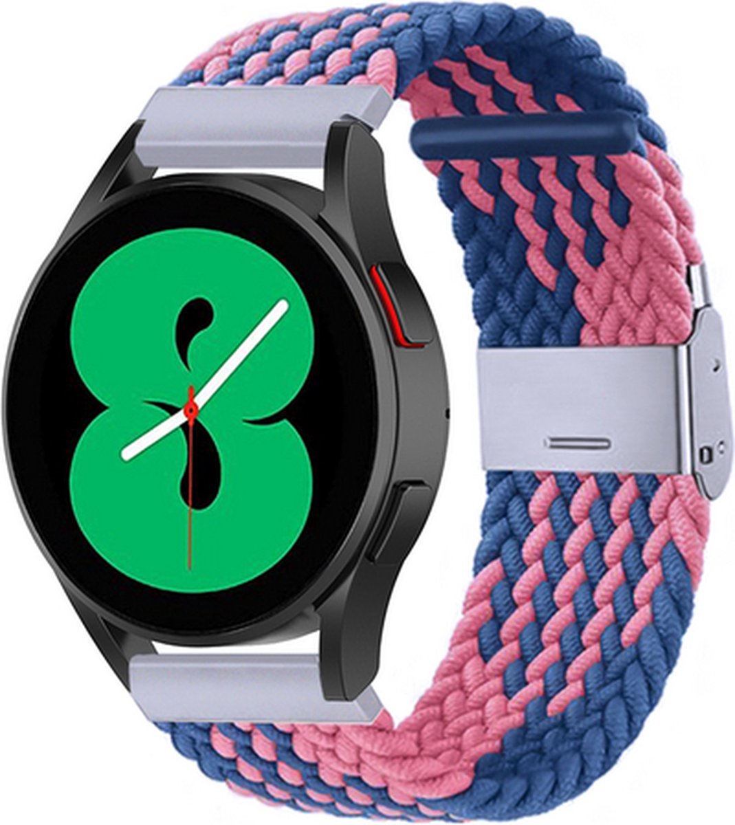 By Qubix - Geschikt voor Garmin bandje - Braided nylon bandje - Blauw / roze - Geschikt voor Garmin Vivoactive 6 / Vivoactive 5 / Vivoactive 3 - Smartwatch bandje 20mm