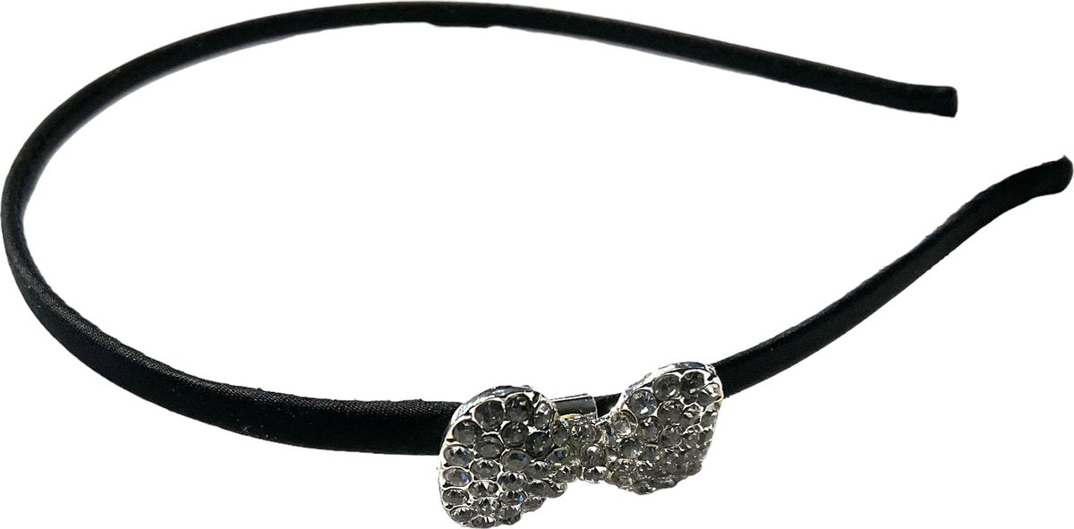 Haarband - Diadeem - Strass - Strik - Zwart (604)