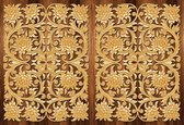 Fotobehang - Vlies Behang - Ornament - Bloemenpatroon op Houten Planken - 152,5 x 104 cm