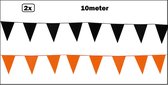 2x Vlaggenlijn zwart en oranje 10 meter - vlaglijn festival feest party verjaardag thema feest