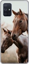 Geschikt voor Samsung Galaxy A51 hoesje - Paarden - Natuur - Bruin - Siliconen Telefoonhoesje