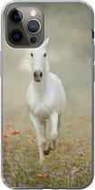 Geschikt voor iPhone 13 Pro hoesje - Paard - Stof - Bloemen - Siliconen Telefoonhoesje