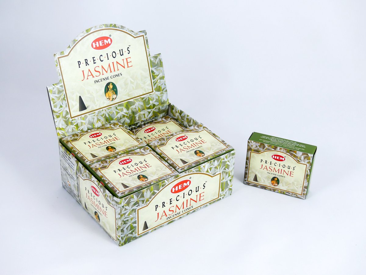 HEM Wierook Kegels / Cones - Jasmine (Precious) - Voordeelbox (12 Pakjes / 120 Kegels)