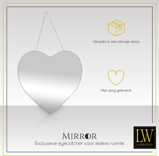 LW Collection miroir mural coeur argent avec corde 40x61 cm métal miroir  coeur mural -... | bol